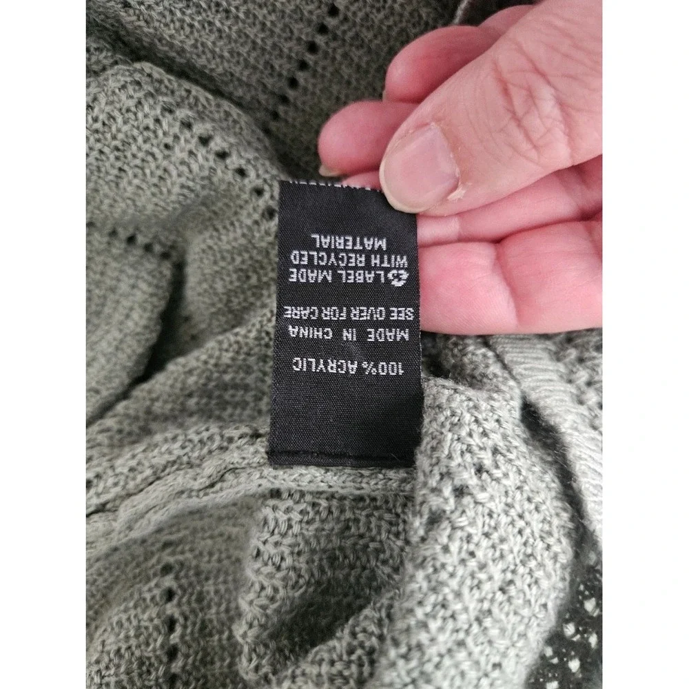 Fortune + Ivy Womens S Sage Green Open Knit Sweater Coastal Boho Minimalist
